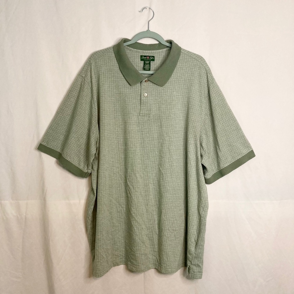 Sage Green Grid Textured Knit Polo Shirt David Taylor Collection 3XL Dadcore